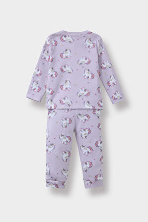 Kız Bebek Pijama Takımı Unicorn Baskılı Uzun Kollu Üst Uzun Alt