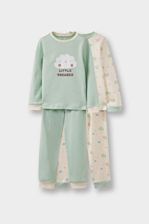 Kız Bebek 4'lü Pijama Takımı Baskılı Uzun Kollu Üst Uzun Alt