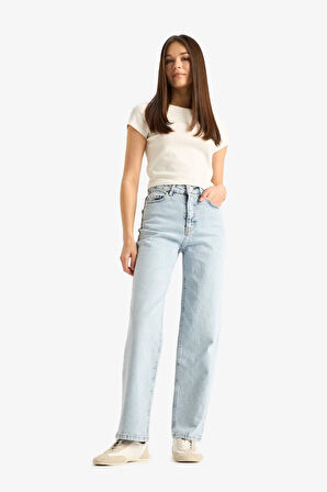 Comfort Straight Yüksek Bel Bilek Boy Jean Yıkamalı Pantolon