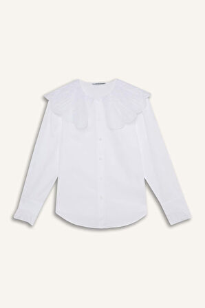 Regular Fit Geniş Yakalı Poplin Uzun Kollu Gömlek Tunik