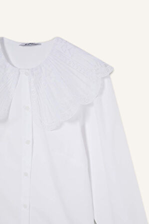 Regular Fit Geniş Yakalı Poplin Uzun Kollu Gömlek Tunik