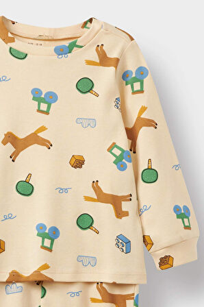 Erkek Bebek Pijama Takımı Desenli Uzun Kollu Üst Uzun Alt