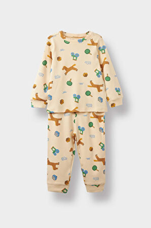 Erkek Bebek Pijama Takımı Desenli Uzun Kollu Üst Uzun Alt