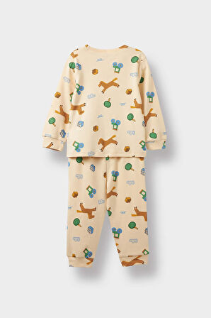 Erkek Bebek Pijama Takımı Desenli Uzun Kollu Üst Uzun Alt