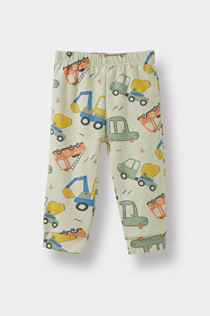 Erkek Bebek Pijama Takımı Araç Baskılı Uzun Kollu Üst Uzun Alt