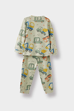 Erkek Bebek Pijama Takımı Araç Baskılı Uzun Kollu Üst Uzun Alt