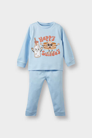 Erkek Bebek Pijama Takımı Baskılı Uzun Kollu Üst Uzun Alt