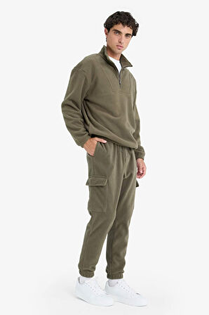 Regular Fit Beli Bağcıklı Kargo Cepli Polar Eşofman Altı