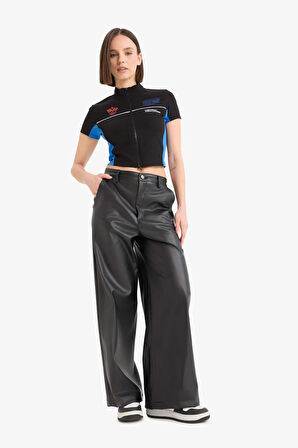 DeFacto Coool Fitted Fermuarlı Dik Yaka Baskılı Kısa Kollu Hırka F1969AX25SMBK27