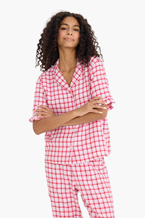 Pijama Takımı Kareli Kısa Kollu Üst Uzun Alt-Fall in Love