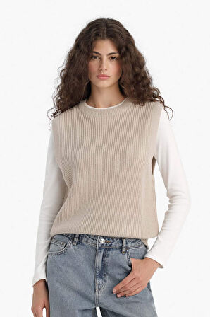 Oversize Geniş Kalıp Bisiklet Yaka Yelek