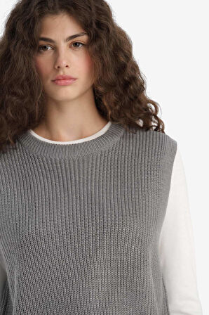 Oversize Geniş Kalıp Bisiklet Yaka Yelek