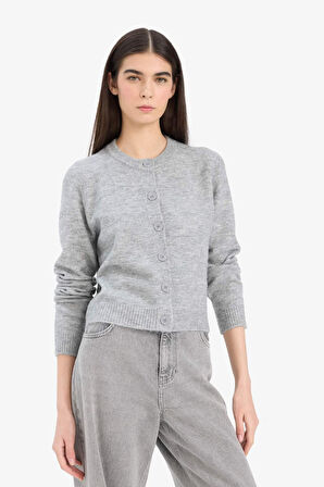 Regular Fit Bisiklet Yaka Basic Düz Düğmeli Soft Touch Yumuşak Triko Hırka