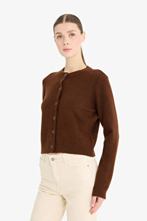 Regular Fit Bisiklet Yaka Basic Düz Düğmeli Soft Touch Yumuşak Triko Hırka