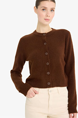 Regular Fit Bisiklet Yaka Basic Düz Düğmeli Soft Touch Yumuşak Triko Hırka