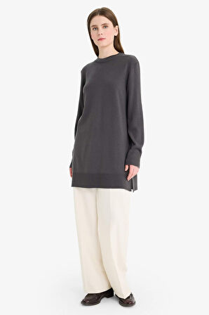DeFacto Regular Fit Bisiklet Yaka Yırtmaçlı Basic Düz Uzun Kollu Tunik H3431AZ25WNAR161