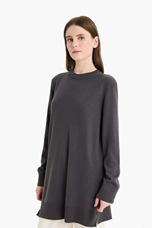 DeFacto Regular Fit Bisiklet Yaka Yırtmaçlı Basic Düz Uzun Kollu Tunik H3431AZ25WNAR161