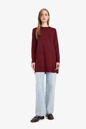 DeFacto Regular Fit Bisiklet Yaka Yırtmaçlı Basic Düz Uzun Kollu Tunik H3431AZ25WNBR115