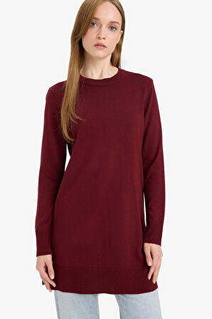 DeFacto Regular Fit Bisiklet Yaka Yırtmaçlı Basic Düz Uzun Kollu Tunik H3431AZ25WNBR115