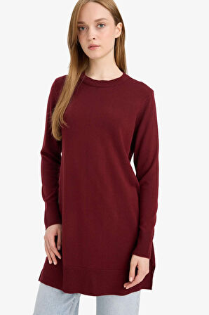 DeFacto Regular Fit Bisiklet Yaka Yırtmaçlı Basic Düz Uzun Kollu Tunik H3431AZ25WNBR115