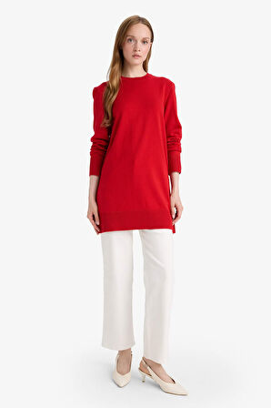 DeFacto Regular Fit Bisiklet Yaka Yırtmaçlı Basic Düz Uzun Kollu Tunik H3431AZ25WNRD59