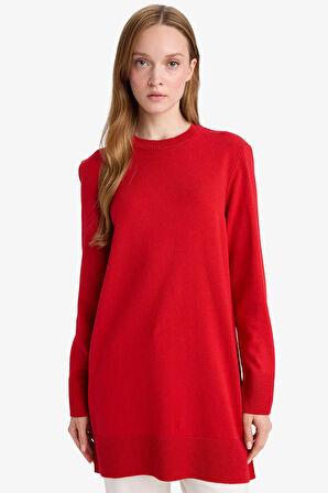 DeFacto Regular Fit Bisiklet Yaka Yırtmaçlı Basic Düz Uzun Kollu Tunik H3431AZ25WNRD59