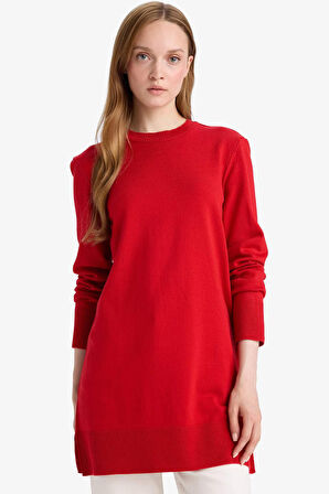 DeFacto Regular Fit Bisiklet Yaka Yırtmaçlı Basic Düz Uzun Kollu Tunik H3431AZ25WNRD59