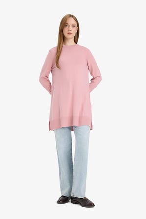 DeFacto Regular Fit Bisiklet Yaka Yırtmaçlı Basic Düz Uzun Kollu Tunik H3431AZ25WNBR96