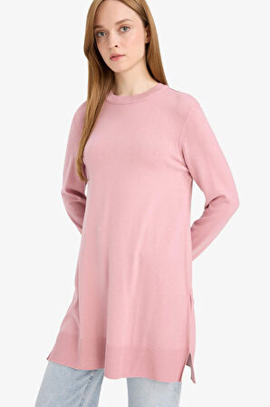 DeFacto Regular Fit Bisiklet Yaka Yırtmaçlı Basic Düz Uzun Kollu Tunik H3431AZ25WNBR96