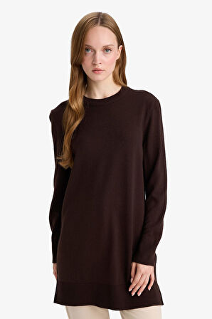 DeFacto Regular Fit Bisiklet Yaka Yırtmaçlı Basic Düz Uzun Kollu Tunik H3431AZ25WNBN340