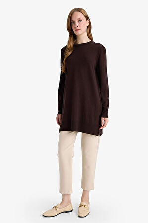 DeFacto Regular Fit Bisiklet Yaka Yırtmaçlı Basic Düz Uzun Kollu Tunik H3431AZ25WNBN340