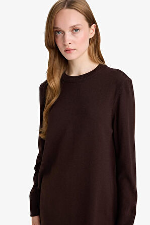 DeFacto Regular Fit Bisiklet Yaka Yırtmaçlı Basic Düz Uzun Kollu Tunik H3431AZ25WNBN340