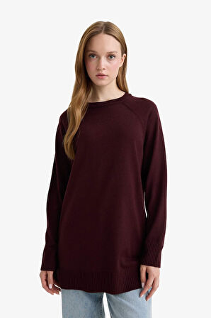 Regular Fit Bisiklet Yaka Basic Düz Uzun Kollu Tunik