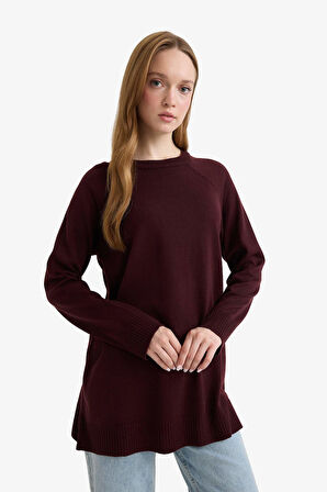 Regular Fit Bisiklet Yaka Basic Düz Uzun Kollu Tunik