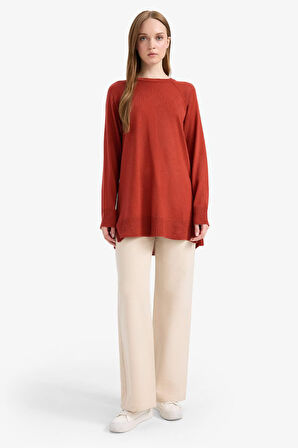 Regular Fit Bisiklet Yaka Basic Düz Uzun Kollu Tunik