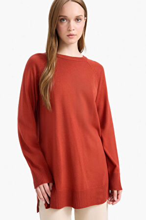 Regular Fit Bisiklet Yaka Basic Düz Uzun Kollu Tunik