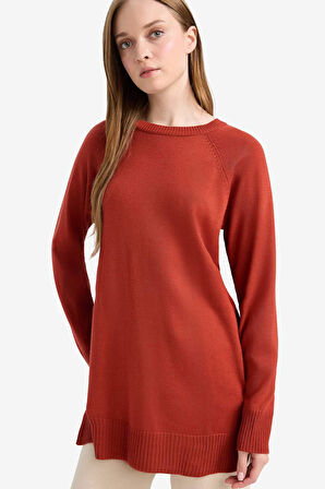 Regular Fit Bisiklet Yaka Basic Düz Uzun Kollu Tunik