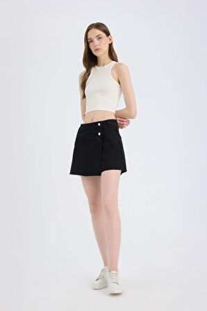 Yüksek Bel Jean Şort Etek