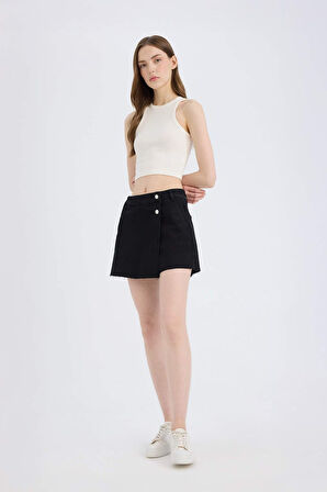 Yüksek Bel Jean Şort Etek