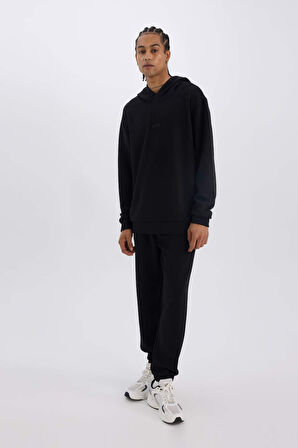 DeFactoFit Standart Fit Kapüşonlu Skuba Dalgıç Kumaş Sporcu Sweatshirt D7364AX25SPBK81