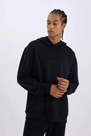 DeFactoFit Standart Fit Kapüşonlu Skuba Dalgıç Kumaş Sporcu Sweatshirt D7364AX25SPBK81