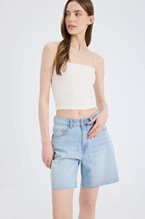 Yüksek Bel Jean Bermuda Şort