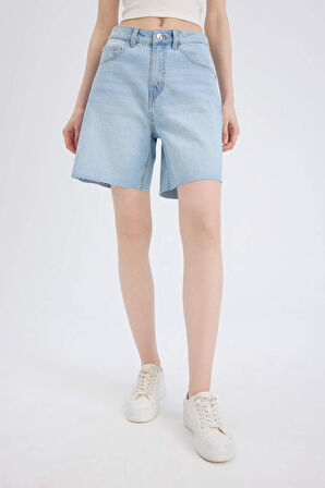 Yüksek Bel Jean Bermuda Şort