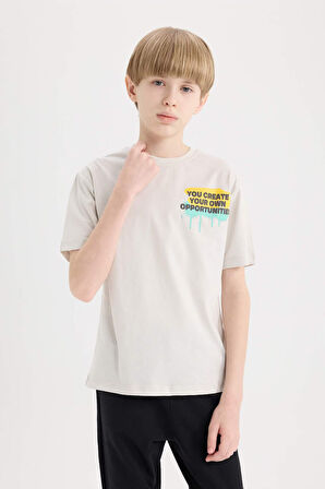 DeFacto Erkek Çocuk Bisiklet Yaka Baskılı Kısa Kollu Tişört D9288A825SMGR503