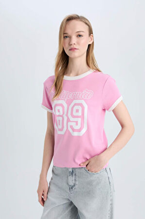 DeFacto Coool Regular Fit Bisiklet Yaka Baskılı Ribana Kısa Kollu Tişört E0675AX25SMPN450