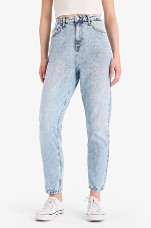 Lina Lina Mom Fit Yırtık Detaylı Yüksek Bel Düz Paça Uzun Jean Pantolon