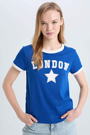 DeFacto Coool Regular Fit Bisiklet Yaka Baskılı Ribana Kısa Kollu Tişört E0676AX25SMBE142