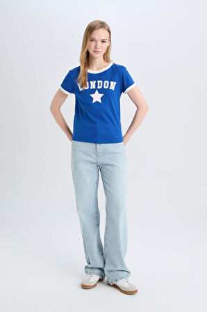 DeFacto Coool Regular Fit Bisiklet Yaka Baskılı Ribana Kısa Kollu Tişört E0676AX25SMBE142