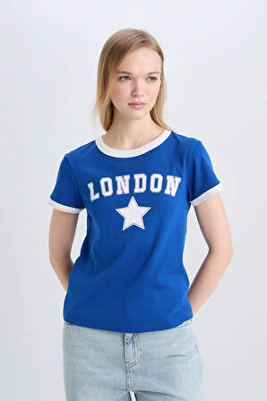 DeFacto Coool Regular Fit Bisiklet Yaka Baskılı Ribana Kısa Kollu Tişört E0676AX25SMBE142