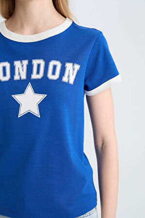 DeFacto Coool Regular Fit Bisiklet Yaka Baskılı Ribana Kısa Kollu Tişört E0676AX25SMBE142